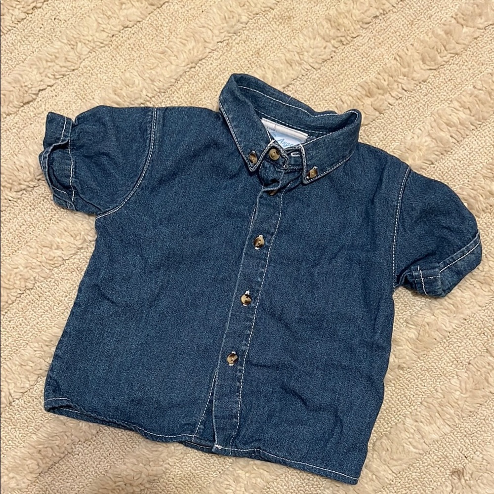 A Little Angel Denim Short Sleeve Button-Up Shirt